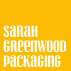 Sarah Greenwood Packaging in bold white font against an orange background.